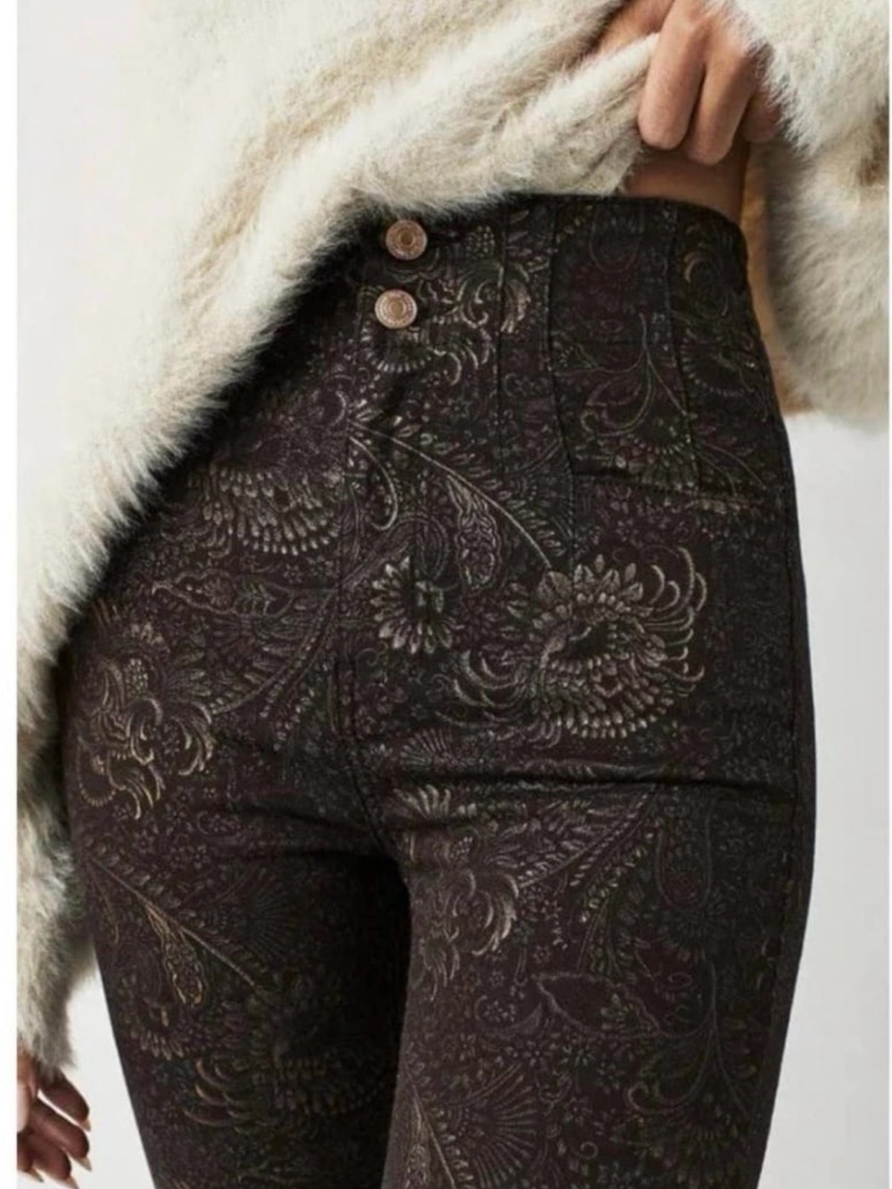 We The Free People Jayde Flare Jean 28 Chocolate Foil Brown Metallic